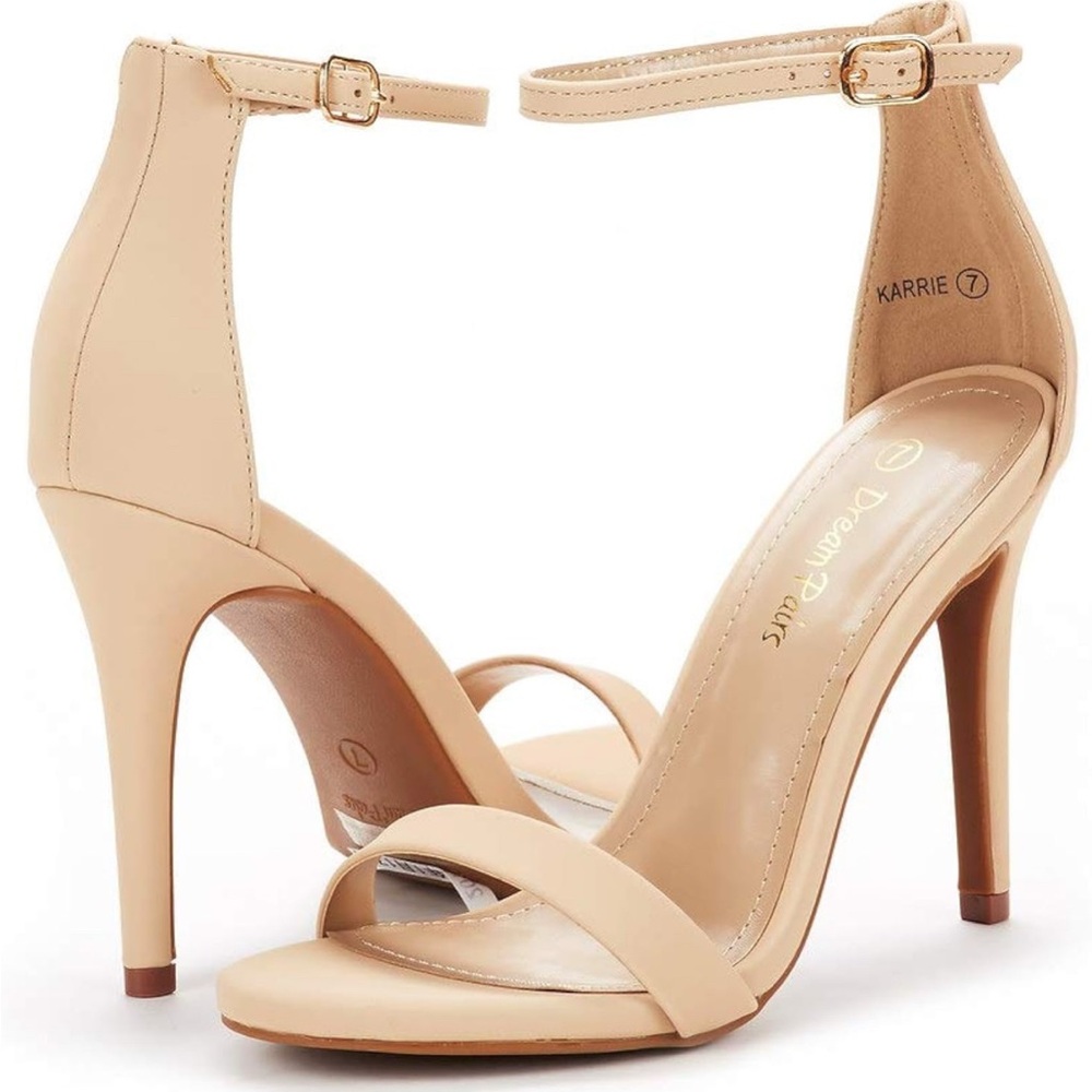 Dream Pairs Cream Stiletto Heels with Ankle Strap
